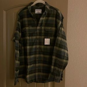 NEW mens poncho plaid button down shirt. size L.